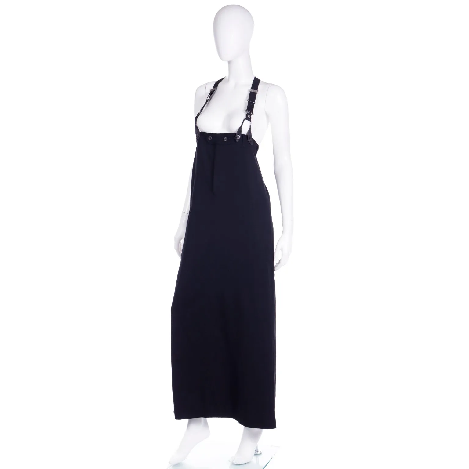 1990s Vintage Jean Paul Gaultier Long Black Skirt With Suspenders