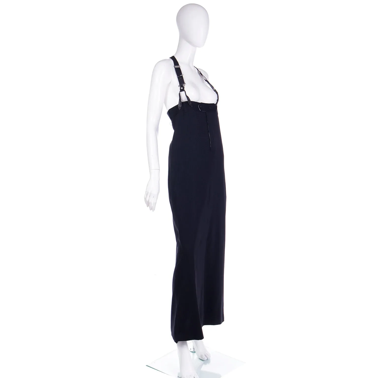 1990s Vintage Jean Paul Gaultier Long Black Skirt With Suspenders