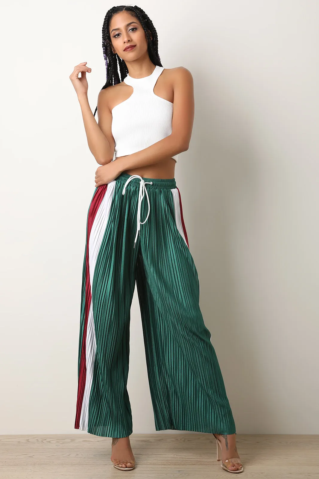 Accordion Pleated High Rise Palazzo Pants