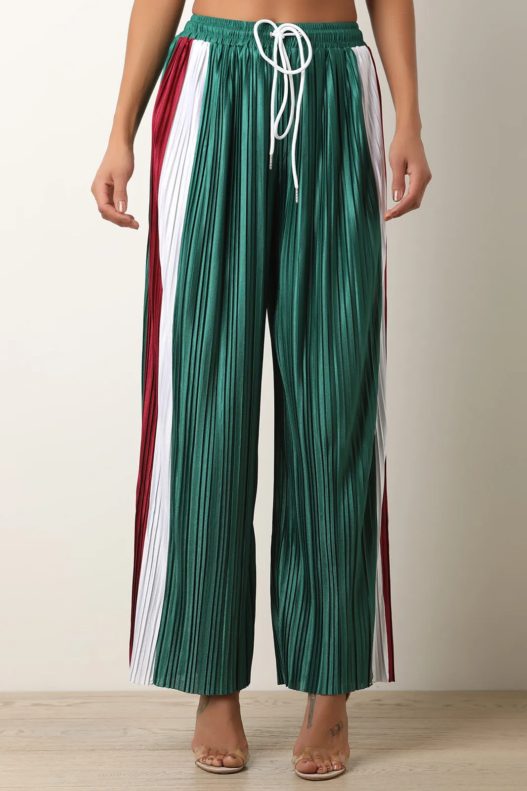 Accordion Pleated High Rise Palazzo Pants