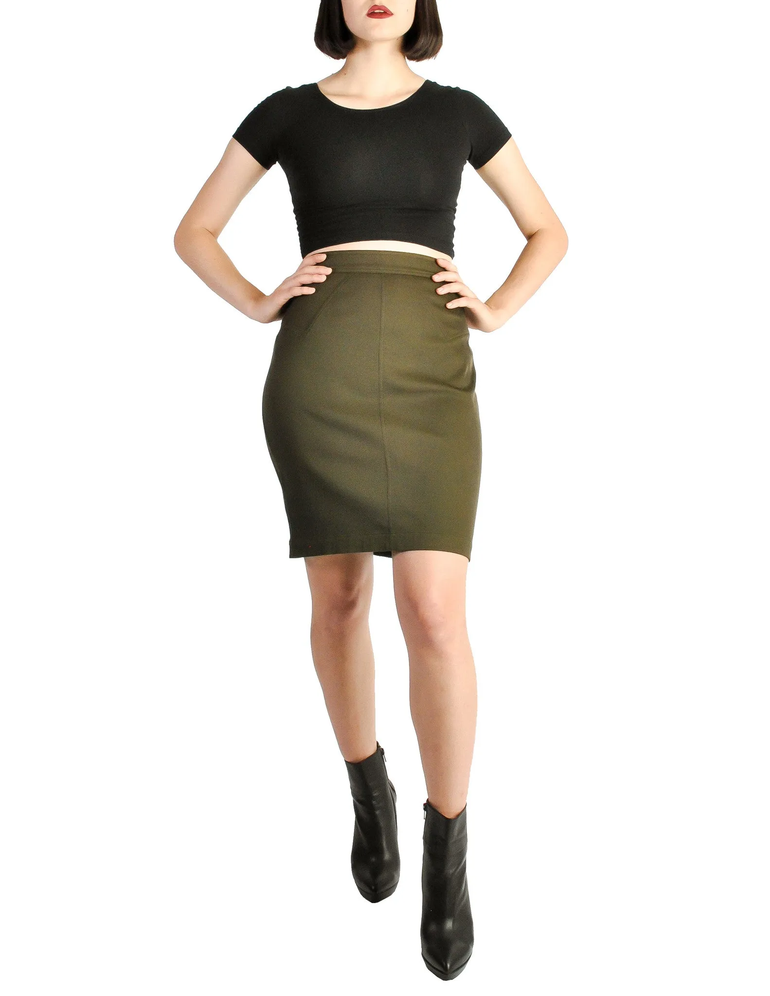 Alaïa Vintage Iconic Olive Green Stretch Skirt