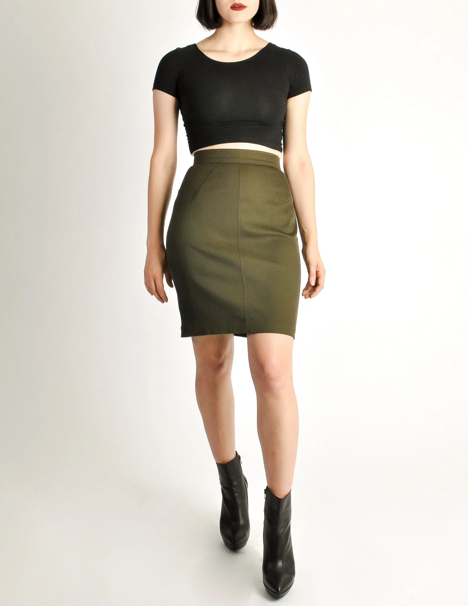 Alaïa Vintage Iconic Olive Green Stretch Skirt