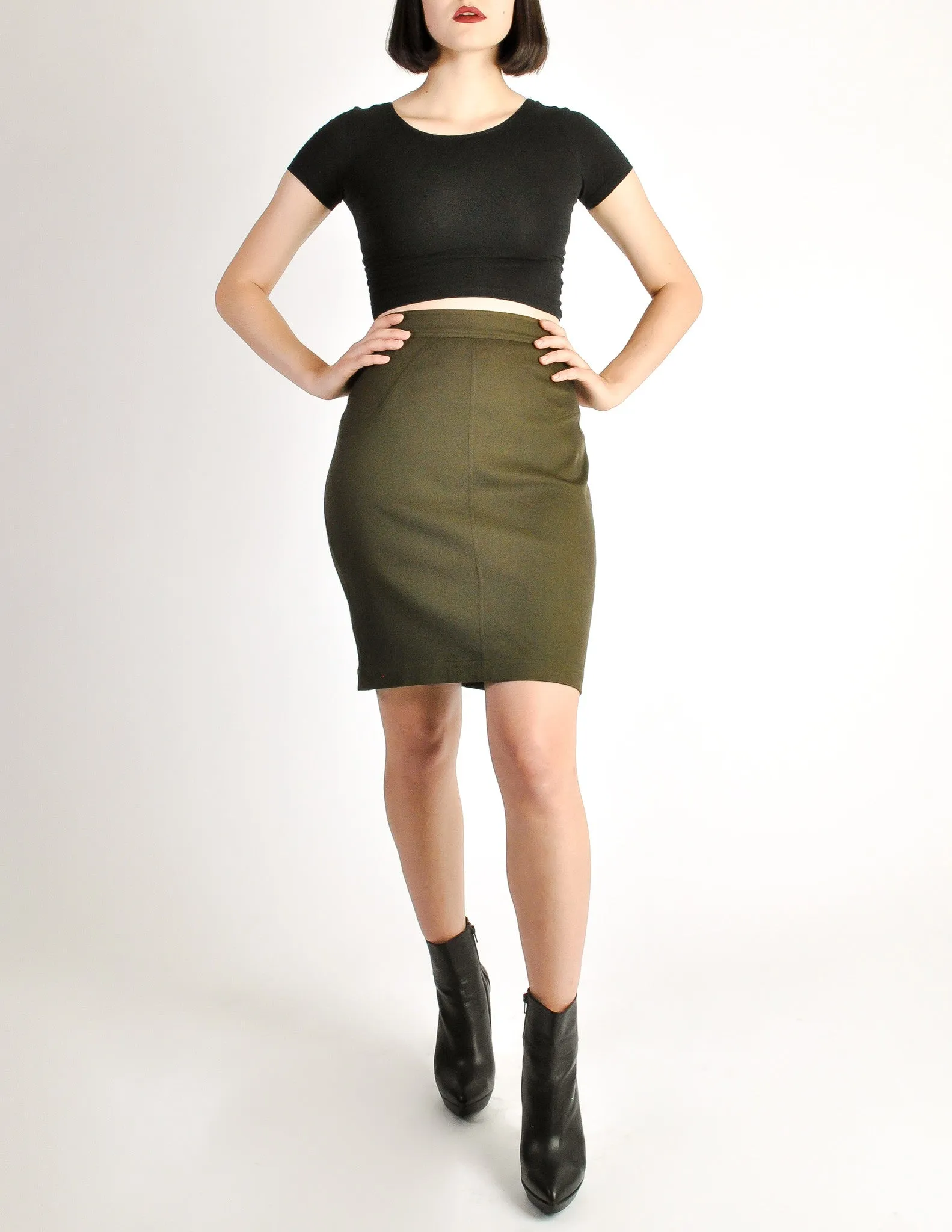 Alaïa Vintage Iconic Olive Green Stretch Skirt