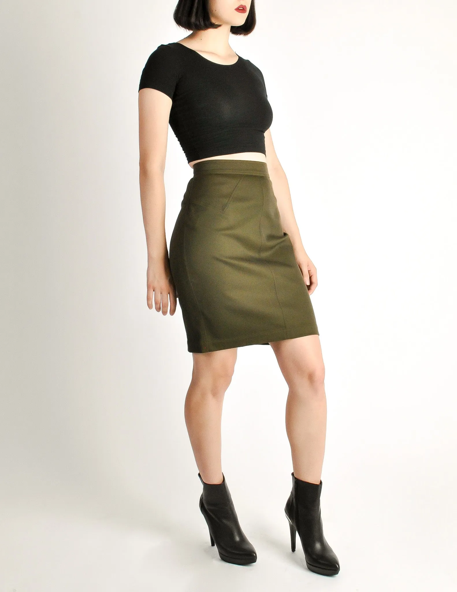 Alaïa Vintage Iconic Olive Green Stretch Skirt