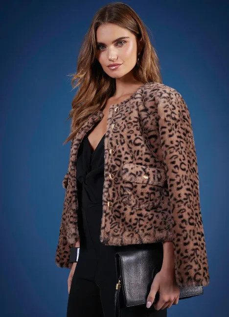 B Y Leopard Faux Fur Jacket