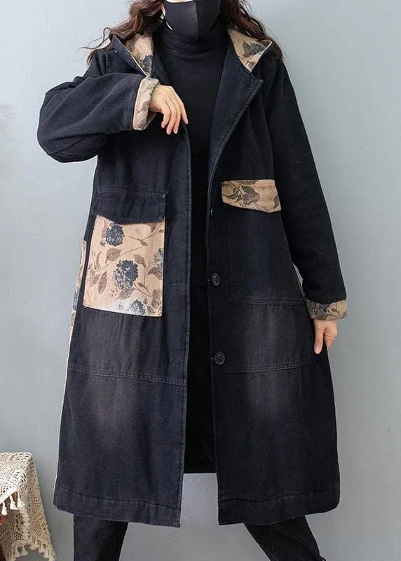 Beautiful Denim Black Quality Clothes For Women Tutorials Hooded Pockets Spring Coats