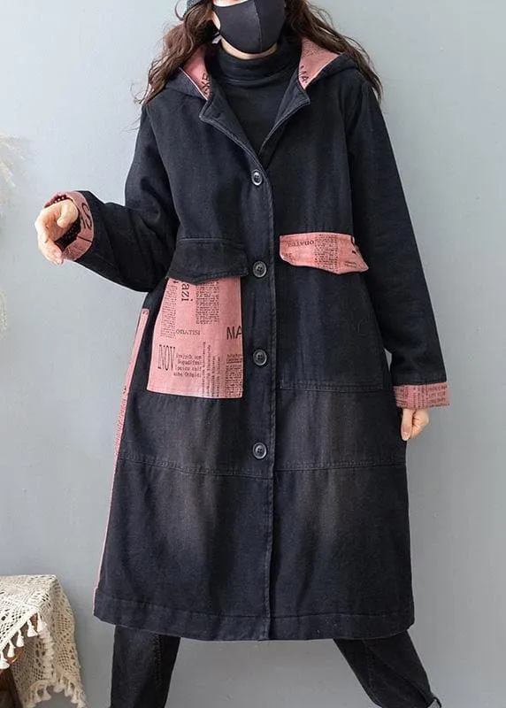 Beautiful Denim Black Quality Clothes For Women Tutorials Hooded Pockets Spring Coats