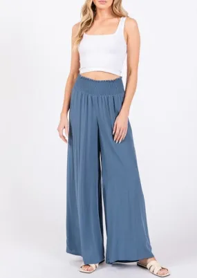 Bella Wide Leg Pant With Smocked Waist in Black