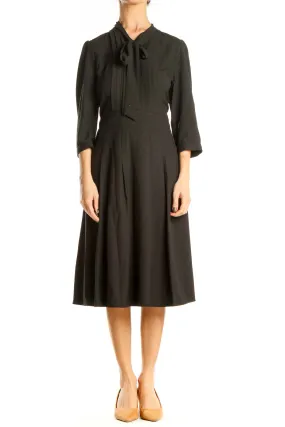 Black Classic Fit & Flare Dress with Neck Tie