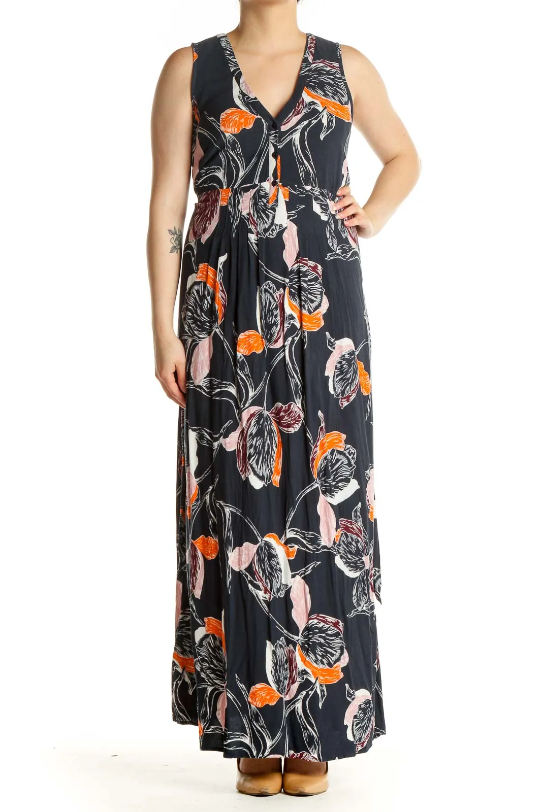 Black Floral Print Holiday Column Dress