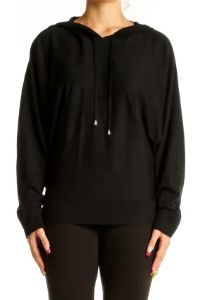 Black Hooded Nylon Rayon Blend Top