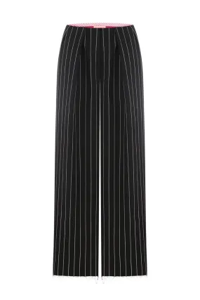 BLACK PALAZZO PINSTRIPE PANTS