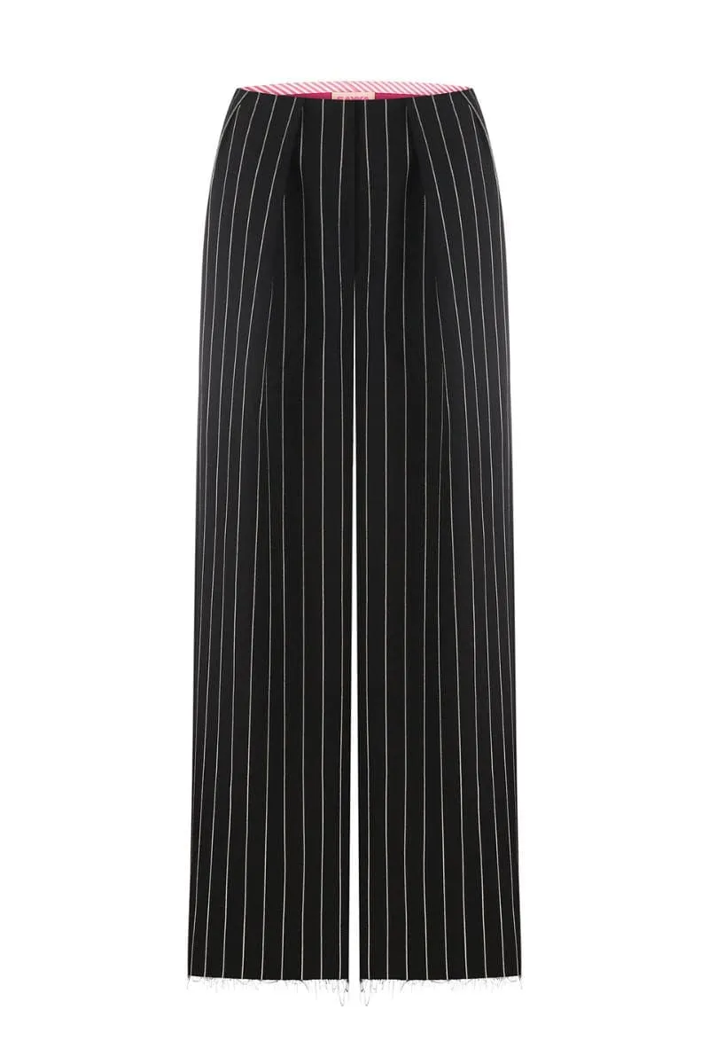 BLACK PALAZZO PINSTRIPE PANTS