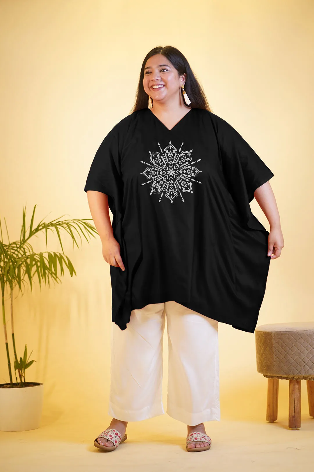 Black Rayon Kurti & MilkyWhite Palazzo - Zahara