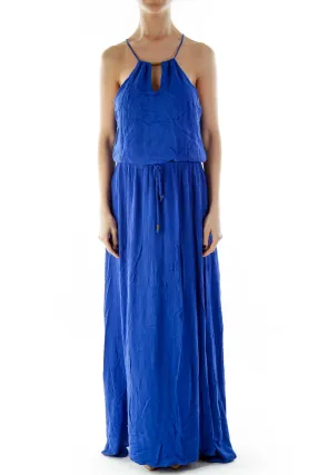 Blue Drawstring Maxi Dress