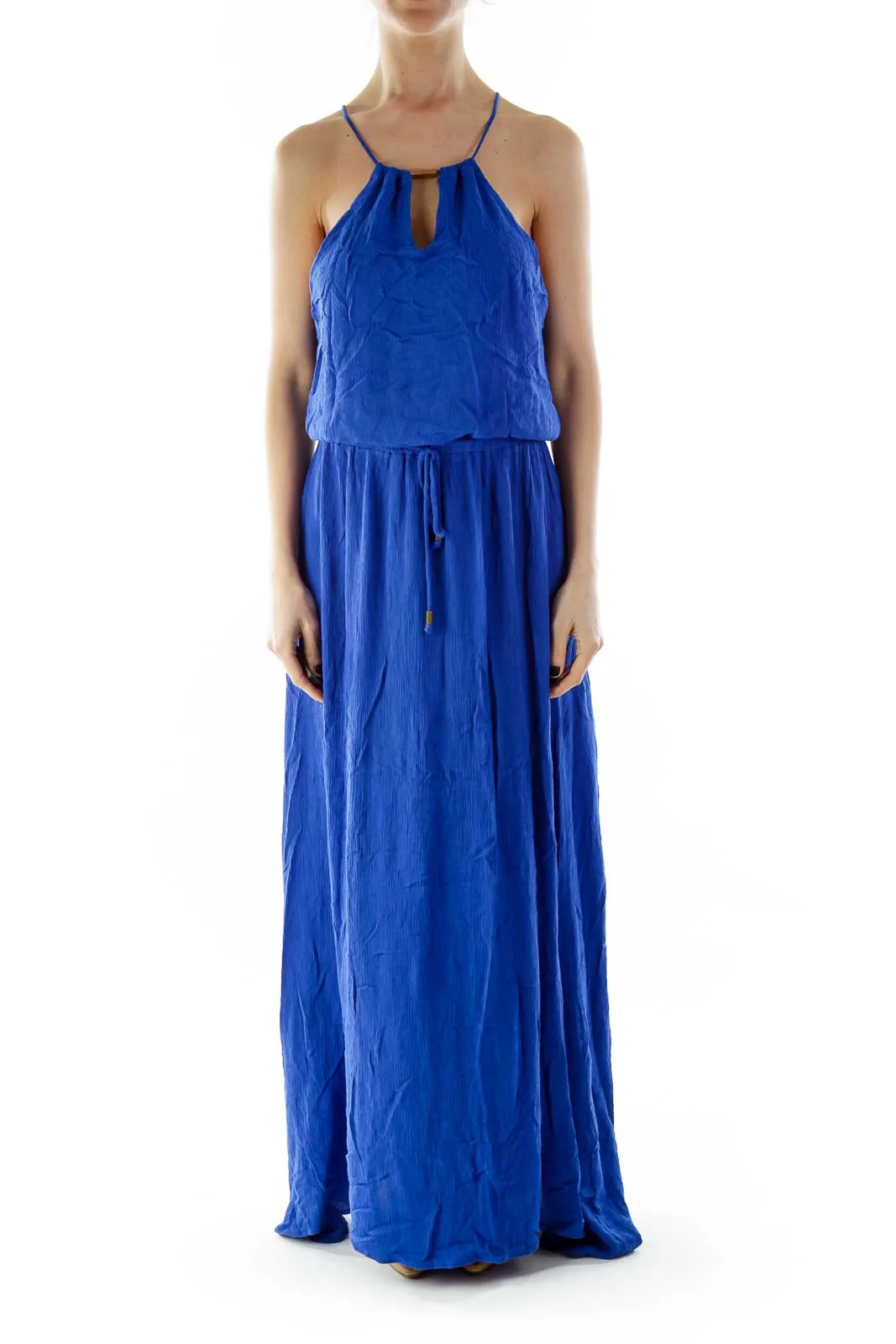 Blue Drawstring Maxi Dress