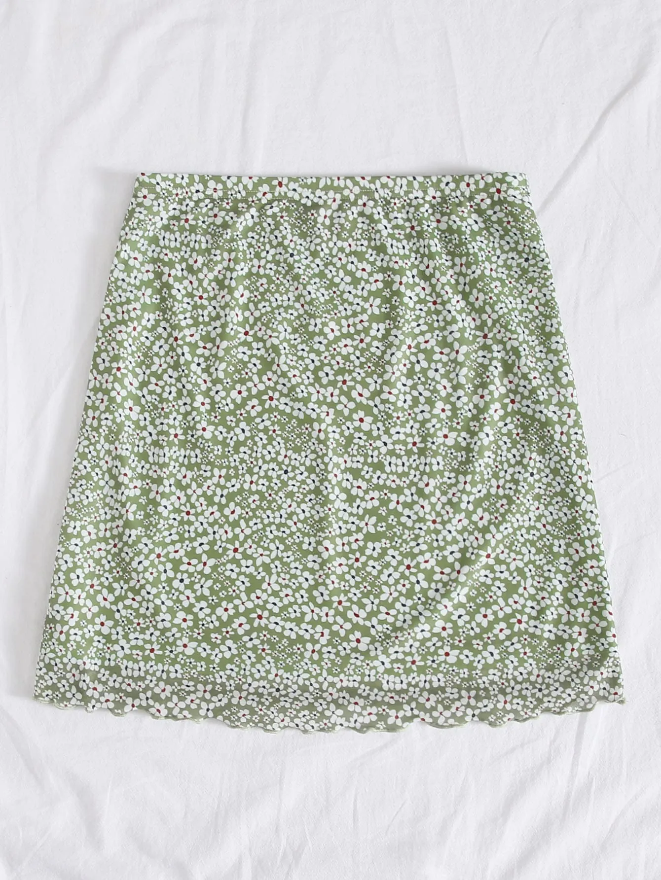 Boho Ditsy Floral Lettuce Trim Natural Mini Women Skirt