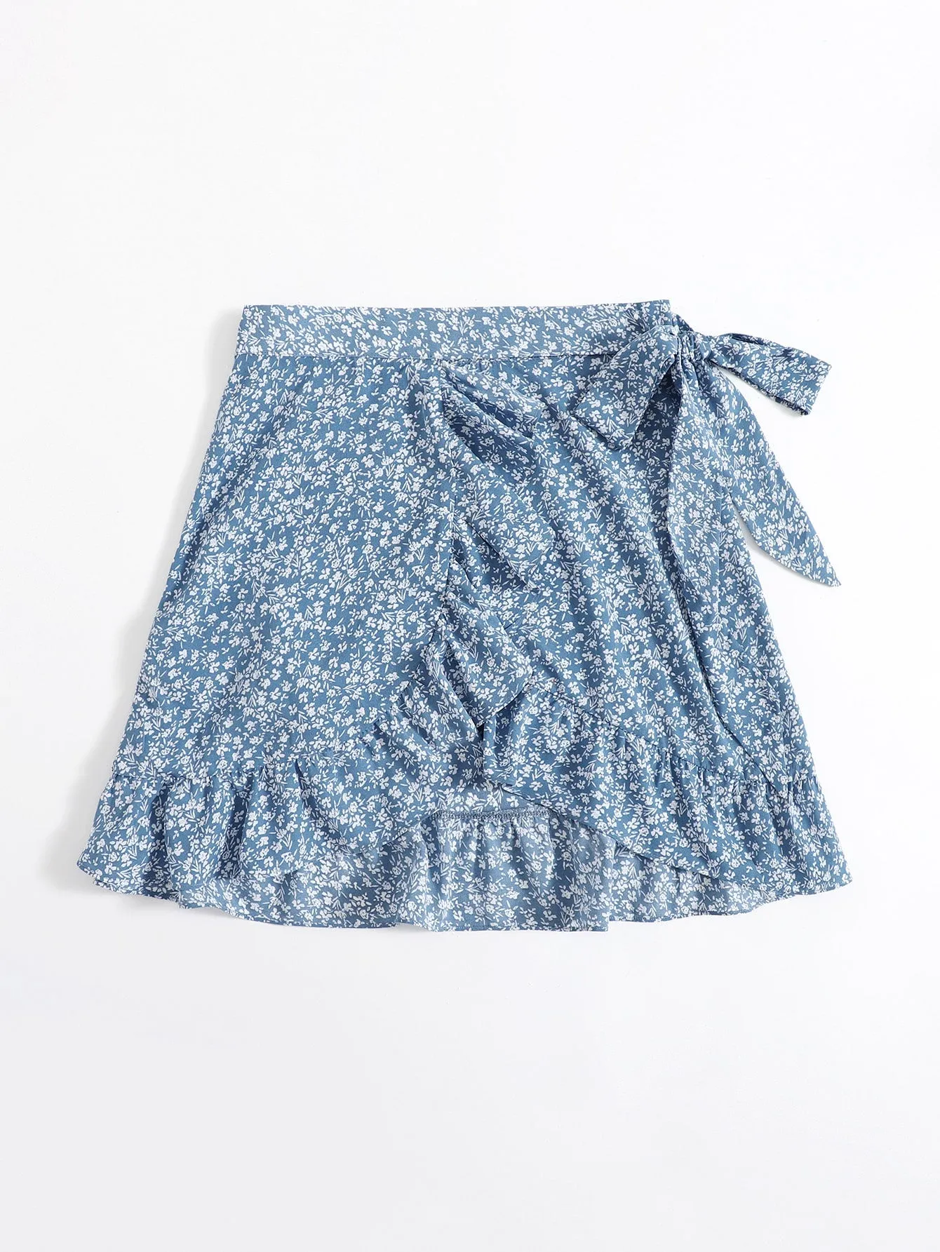 Boho Ditsy Floral Tie Front Natural Short Women Skirt