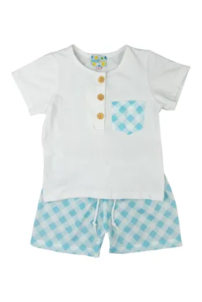 Boys Blue Check Shorts Set