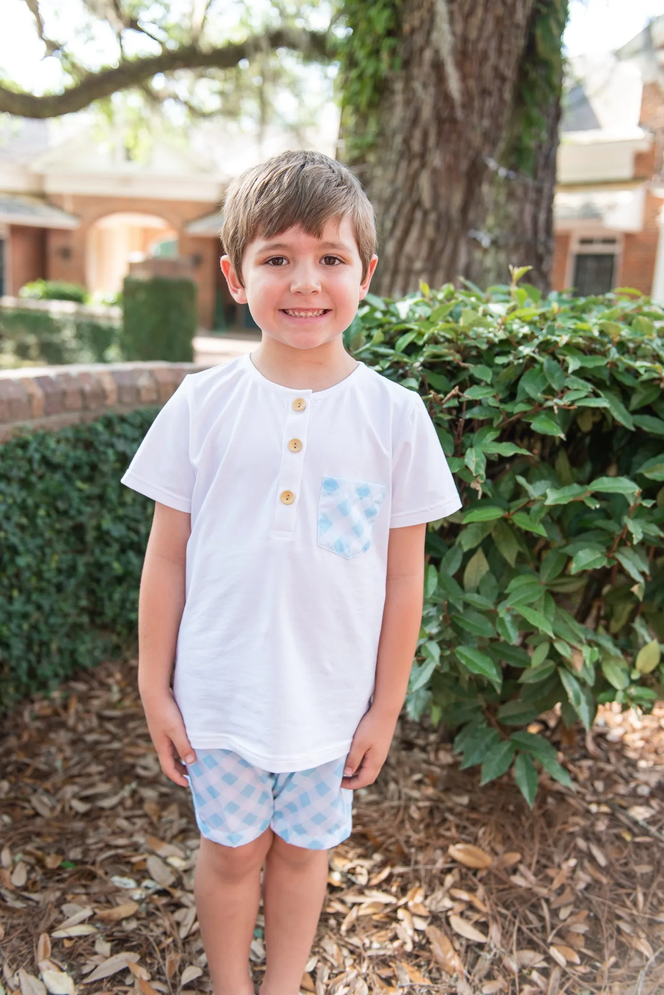 Boys Blue Check Shorts Set