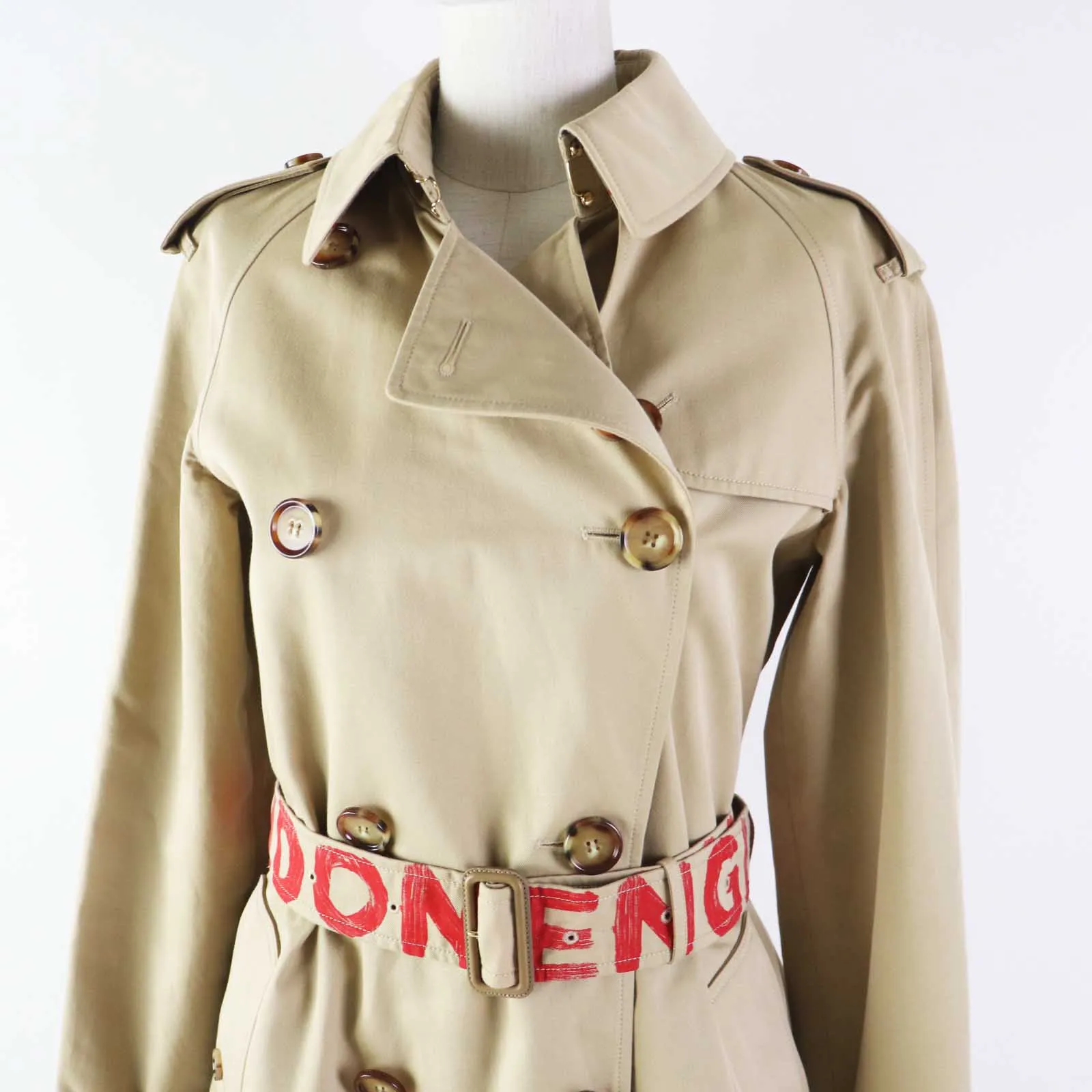 Burberry Graffiti Cotton Trench Coat Beige 36