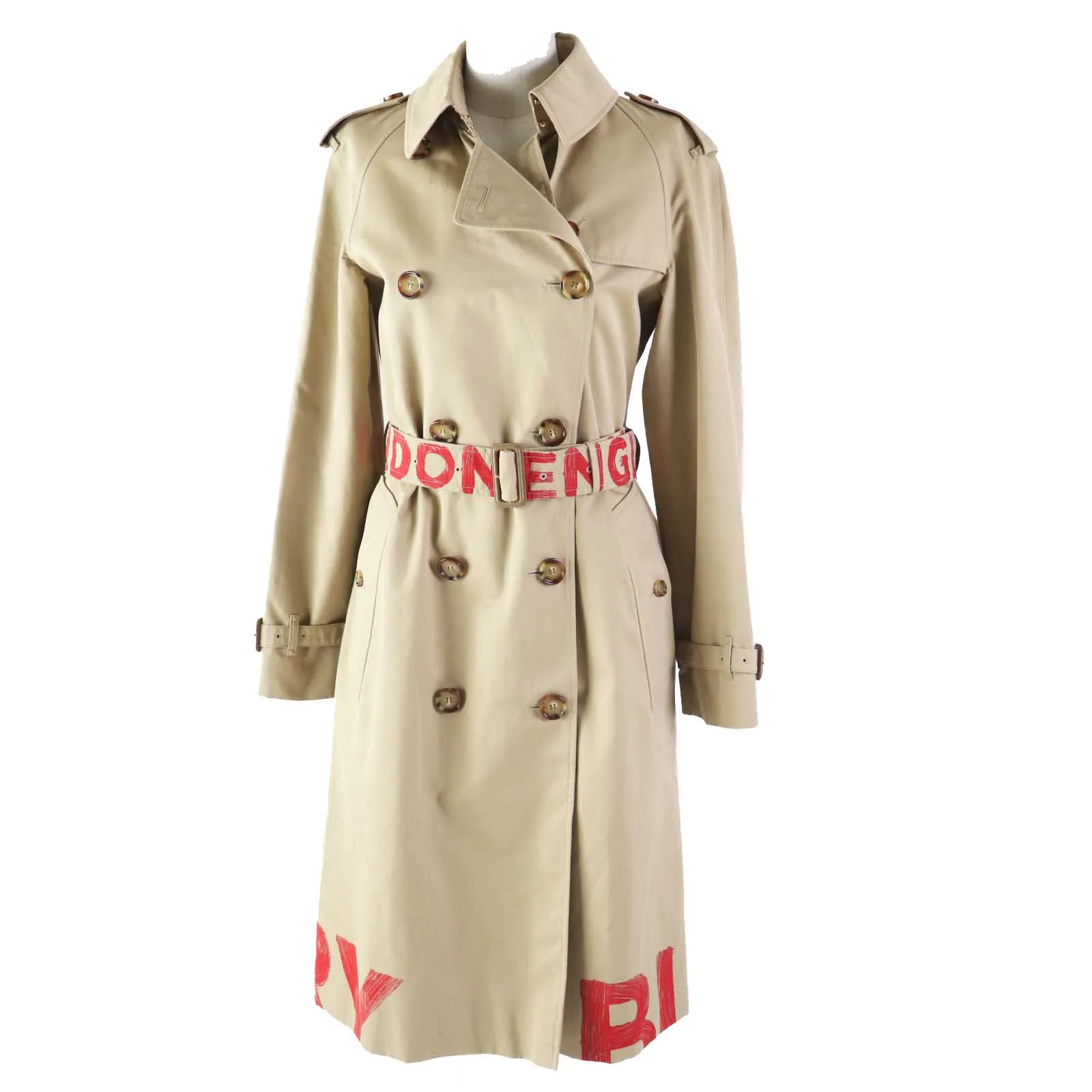 Burberry Graffiti Cotton Trench Coat Beige 36