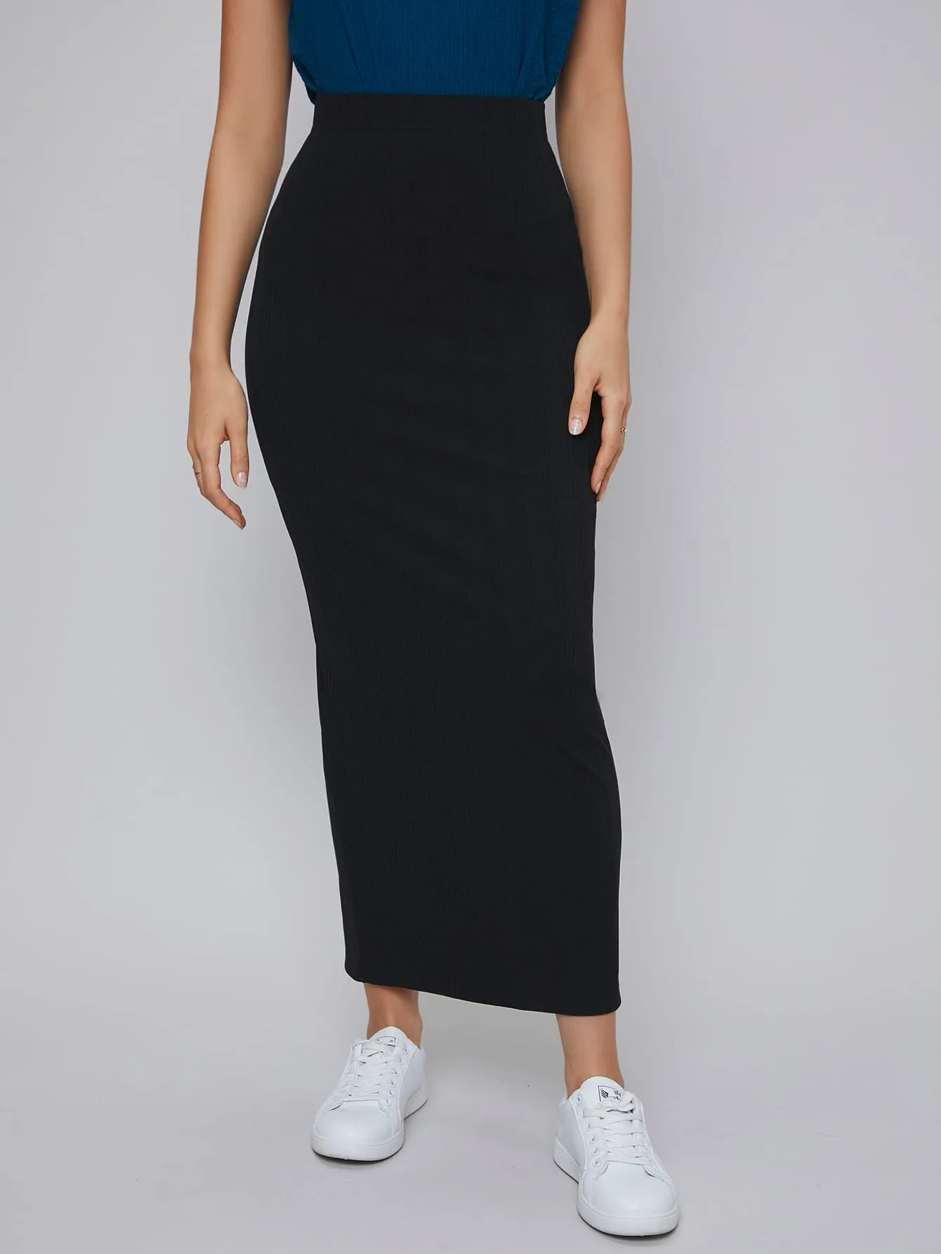 Casual Plain Split High Waist Long Women Skirt