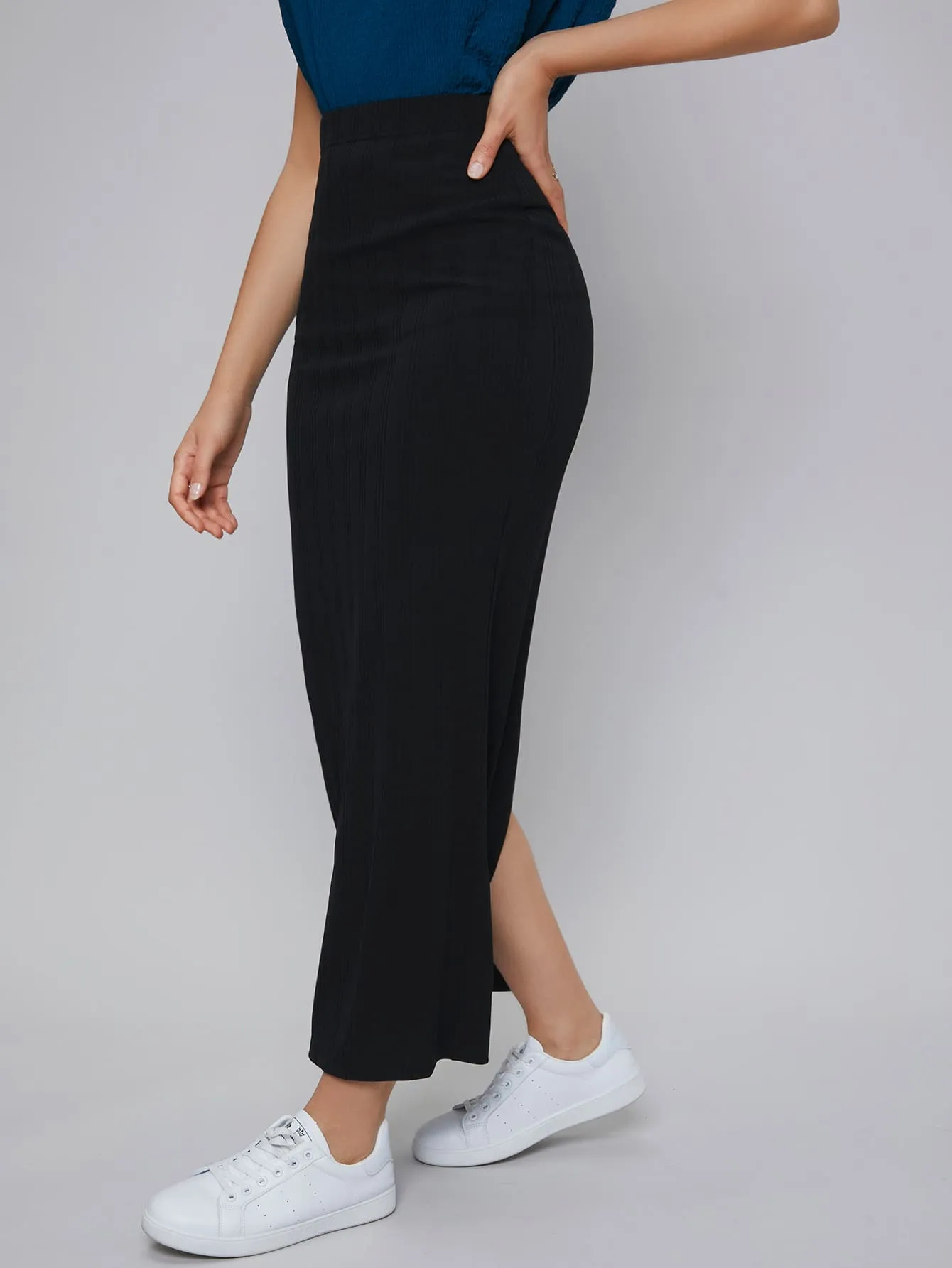 Casual Plain Split High Waist Long Women Skirt