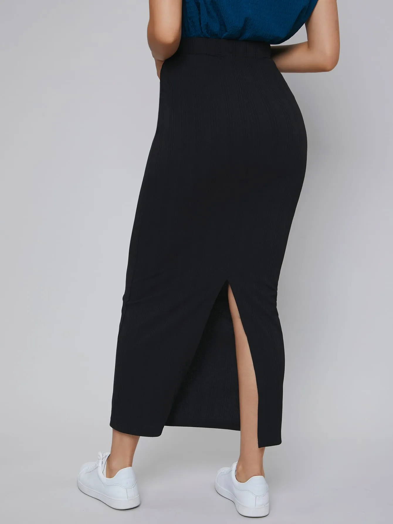 Casual Plain Split High Waist Long Women Skirt