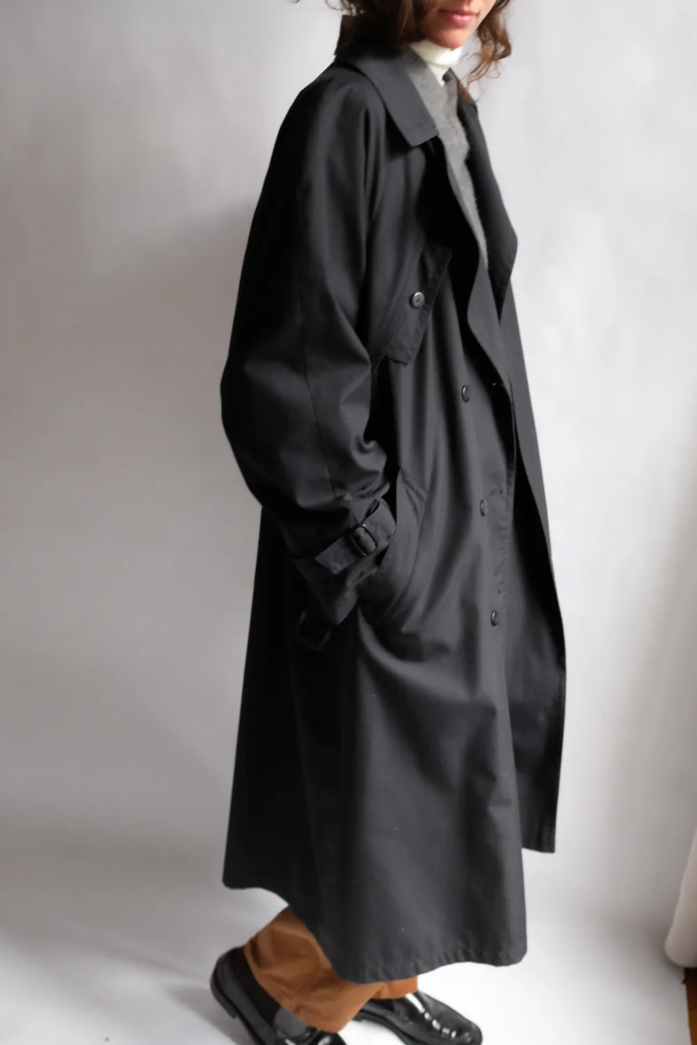 CLASSY BLACK MAXI VINTAGE TRENCH COAT