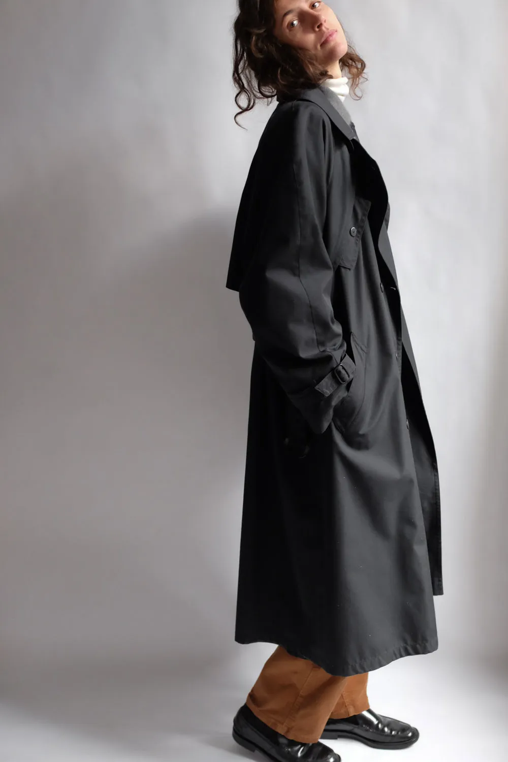 CLASSY BLACK MAXI VINTAGE TRENCH COAT