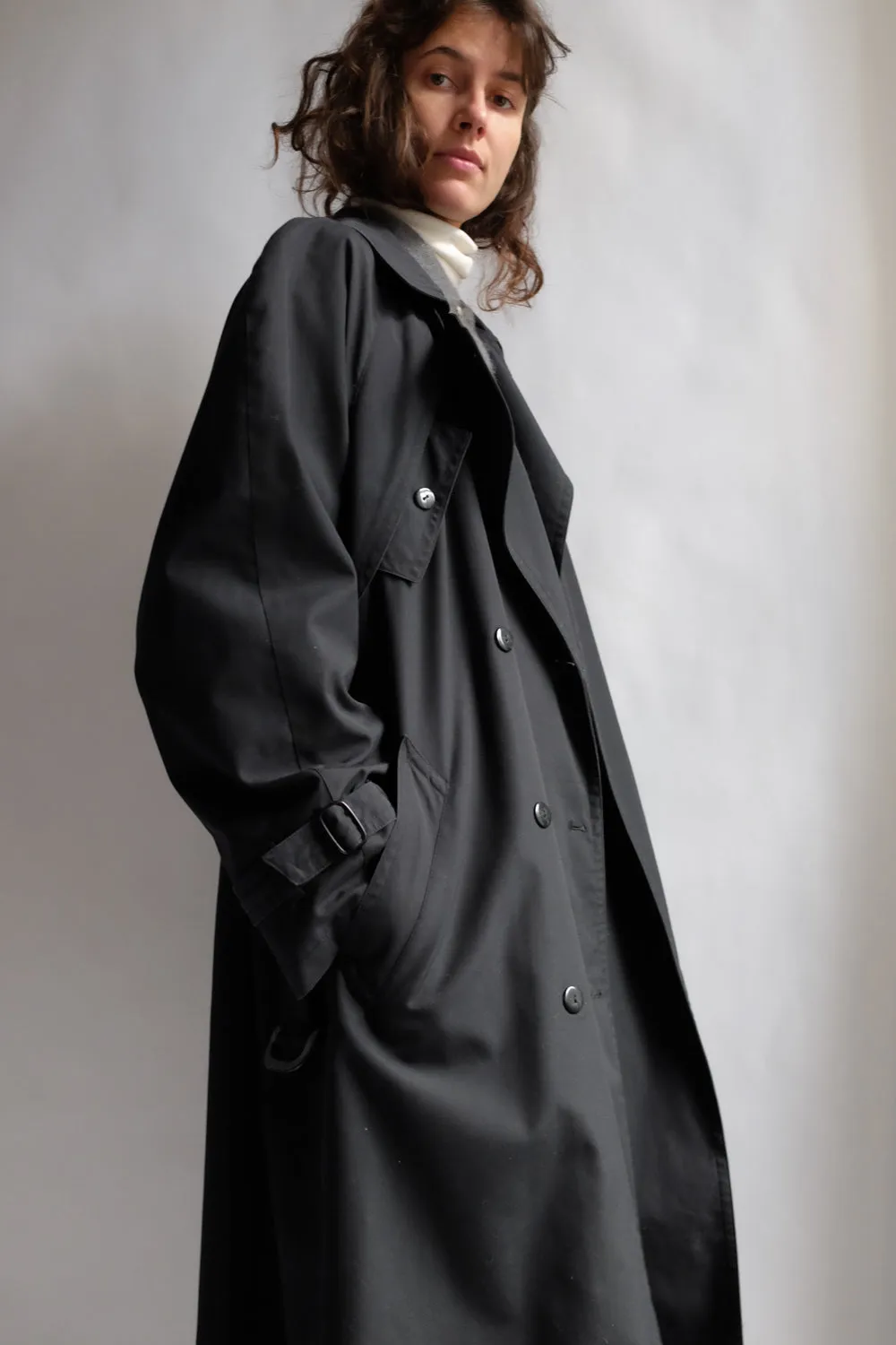 CLASSY BLACK MAXI VINTAGE TRENCH COAT