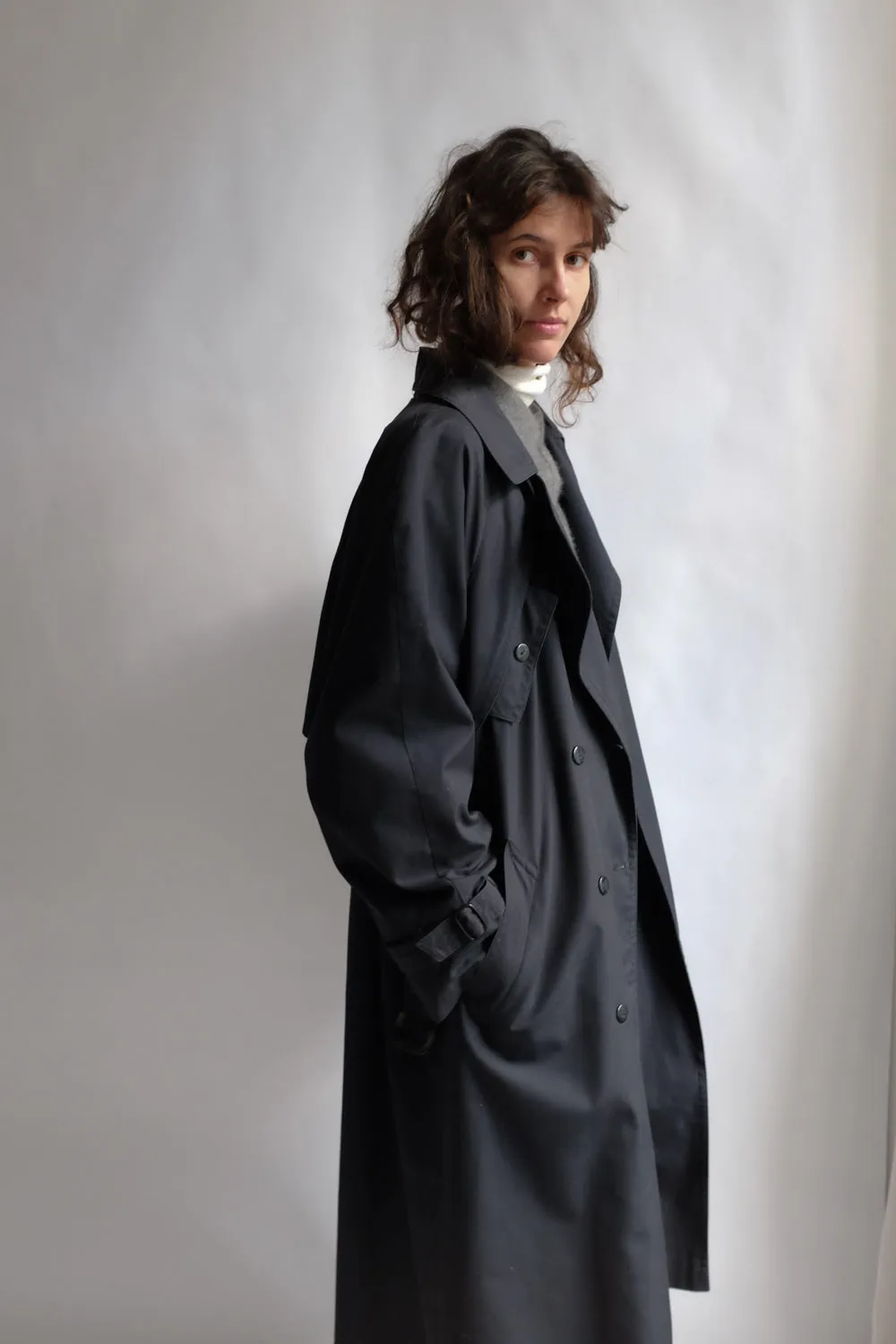 CLASSY BLACK MAXI VINTAGE TRENCH COAT