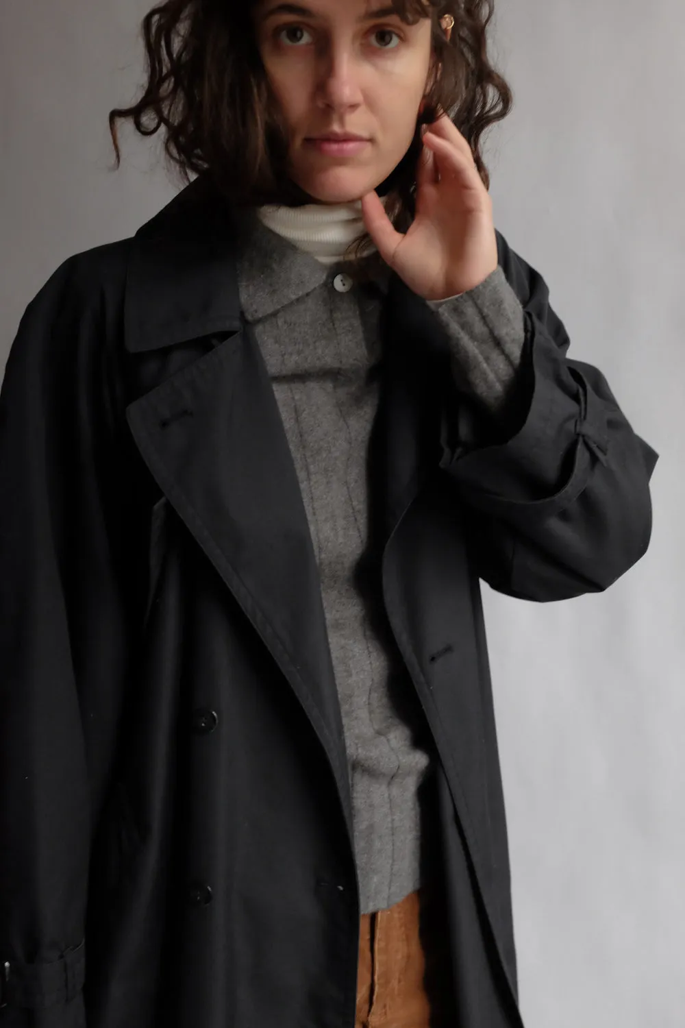 CLASSY BLACK MAXI VINTAGE TRENCH COAT