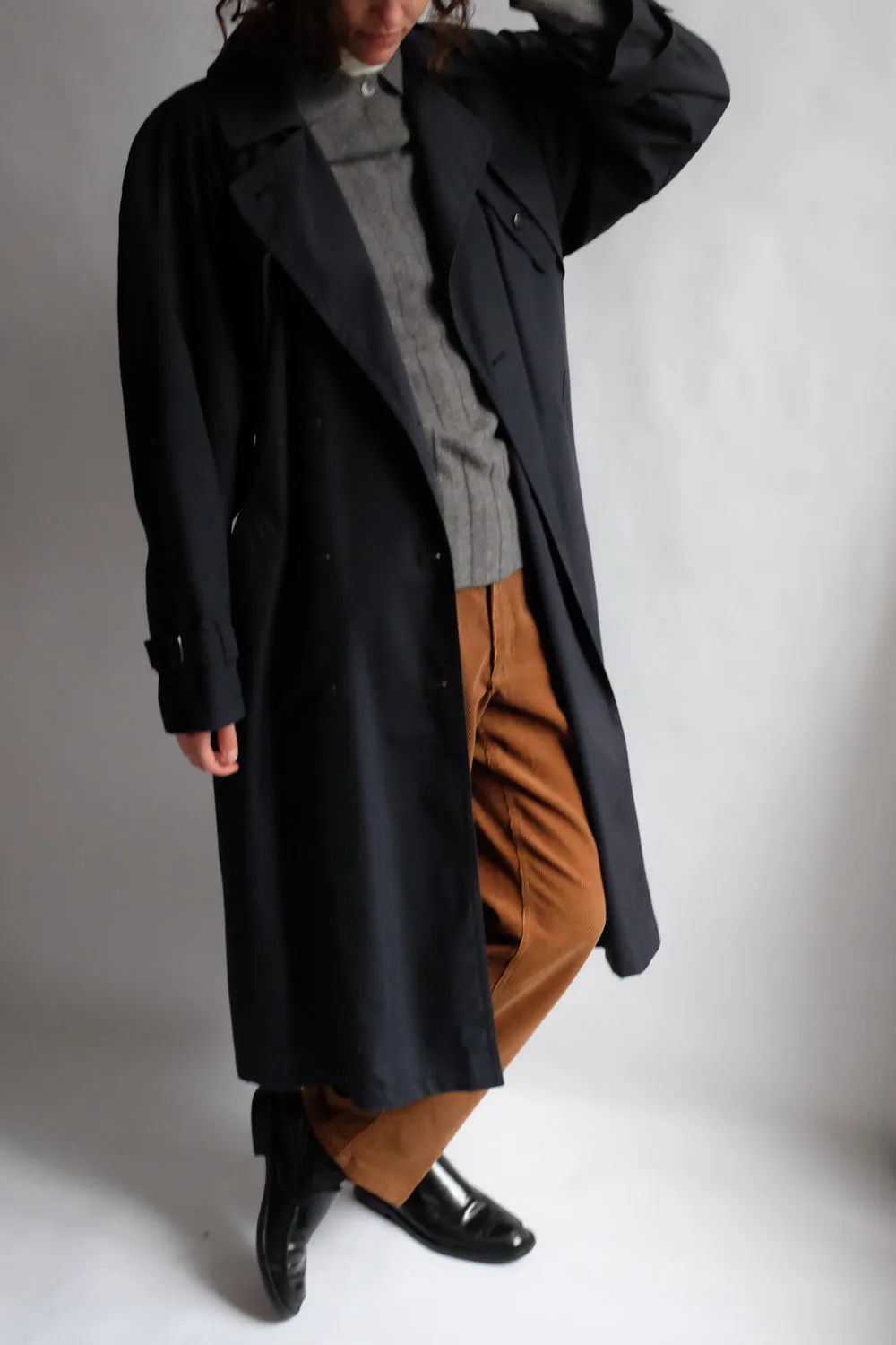 CLASSY BLACK MAXI VINTAGE TRENCH COAT