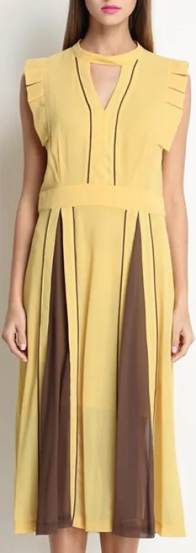 Color-Contrast Silk-Blend Midi Dress