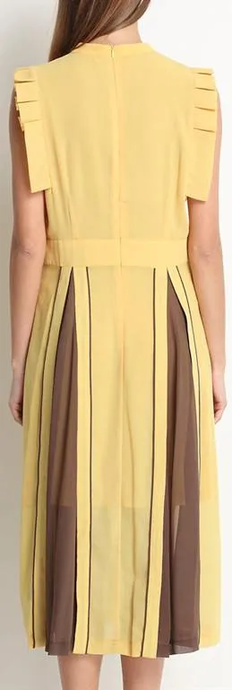 Color-Contrast Silk-Blend Midi Dress