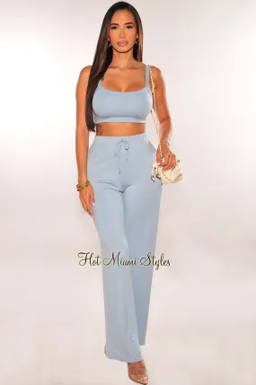 Dusty Blue Tank Palazzo Pants Two Piece Set