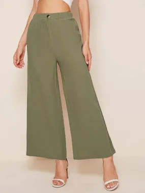 Elastic Waist Button Detail Palazzo Pants