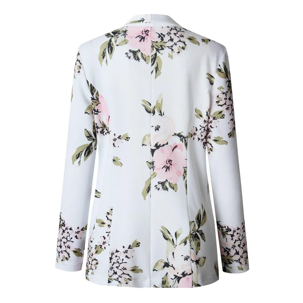 Elegant Blazer Women Floral Long Sleeve Blazer Notched Collar Coat Female Outerwear