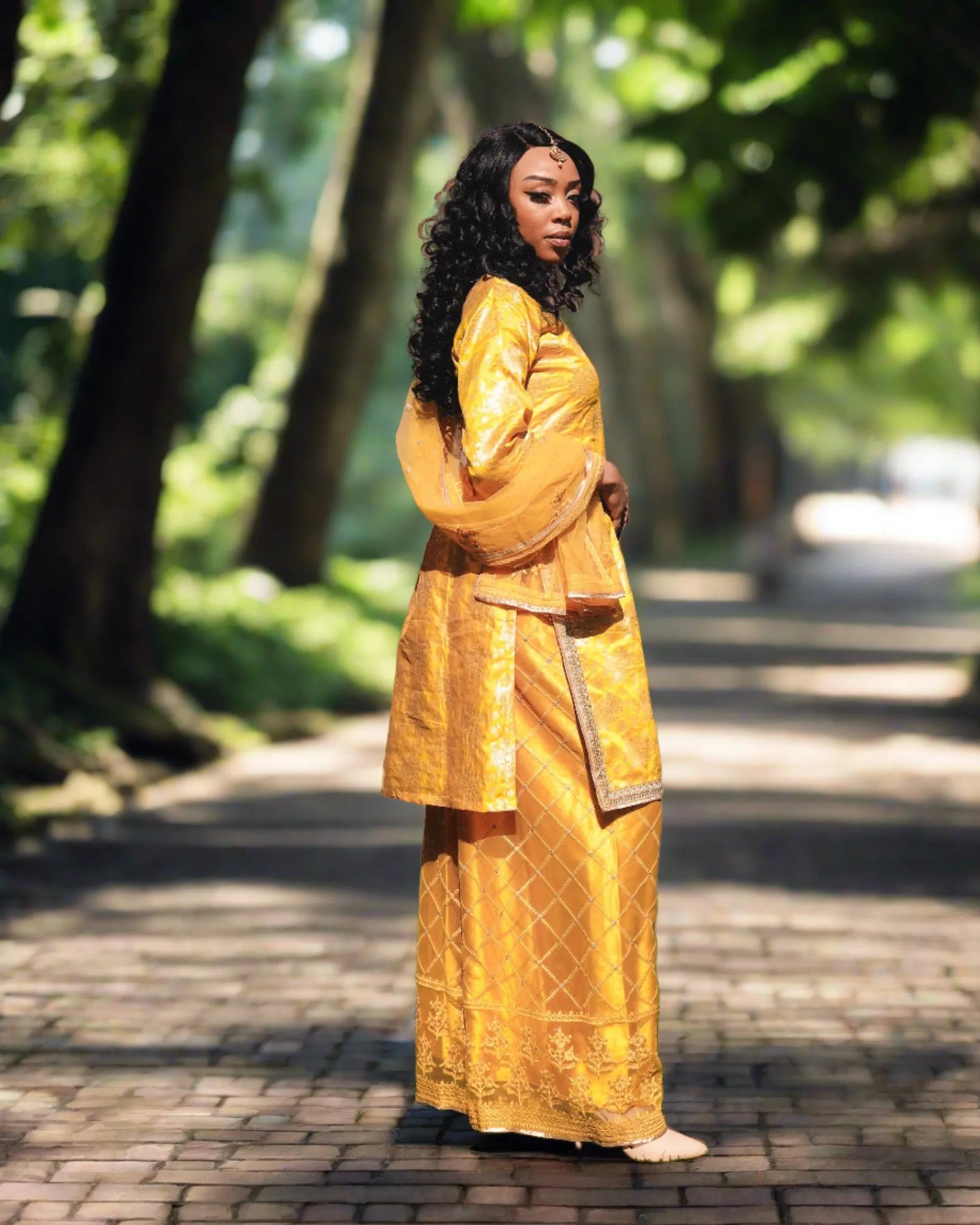 Fancy Banarasi Silk Embroidered Amber Yellow With Palazzo Pants Suit