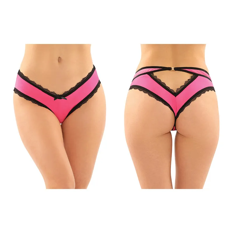 Fantasy Lingerie Dahlia Cheeky Hipster Panty With Lace Trim & Keyhole Cutout Pink S/M