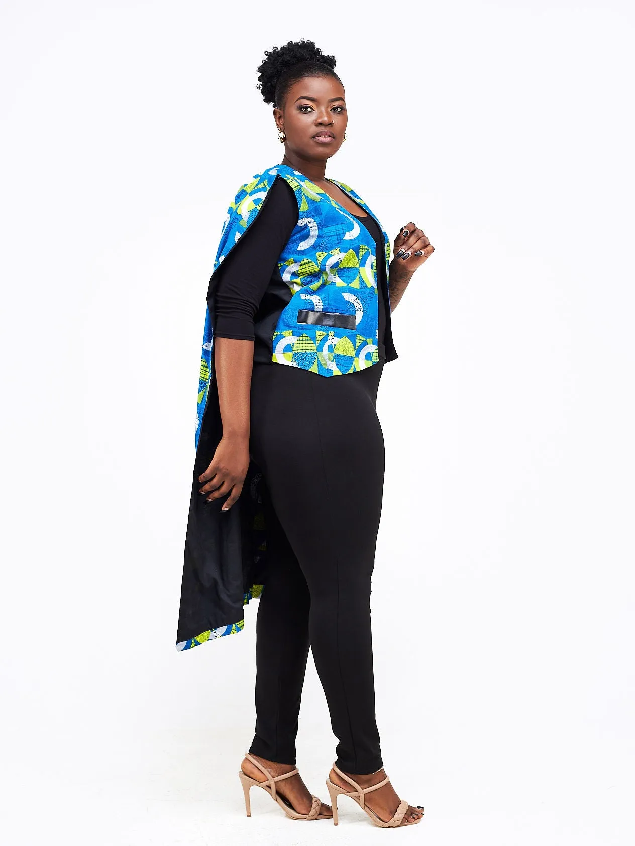 Fem Midi Cape - Blue / Multicolour