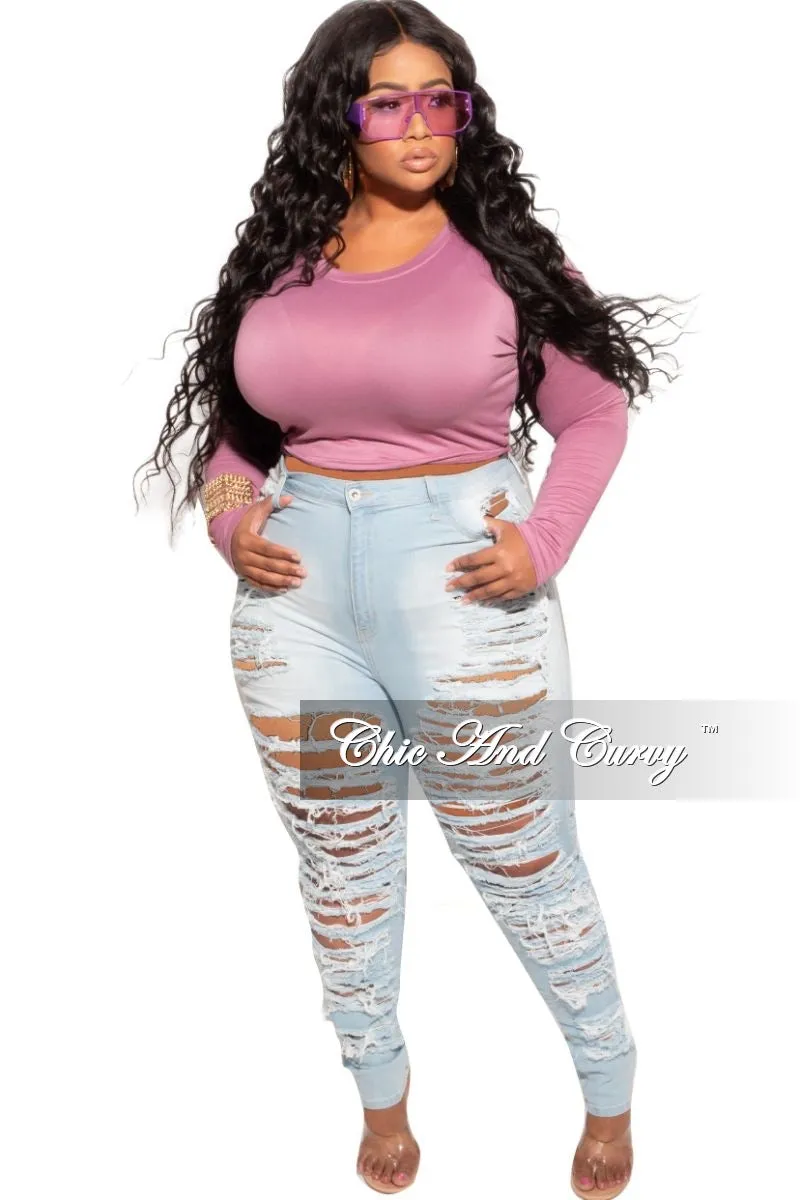 Final Sale Plus Size Long Sleeve Slim Fit Crop Top in Mauve