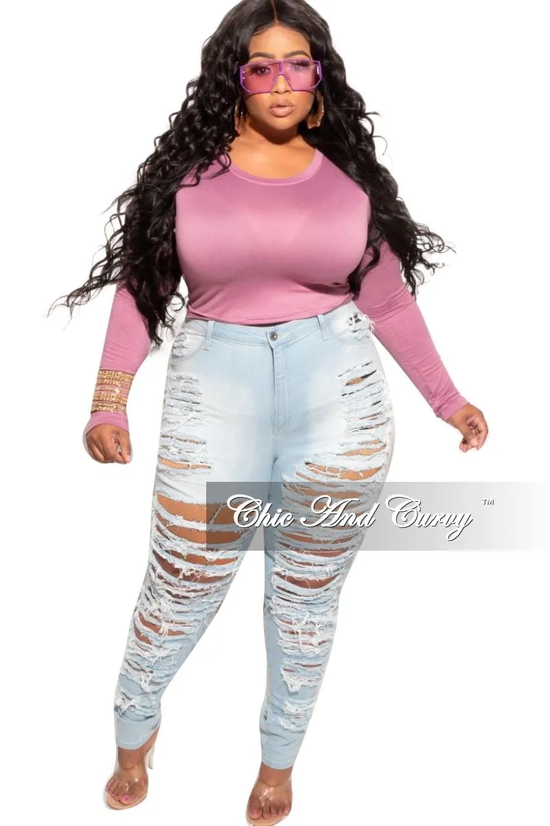 Final Sale Plus Size Long Sleeve Slim Fit Crop Top in Mauve