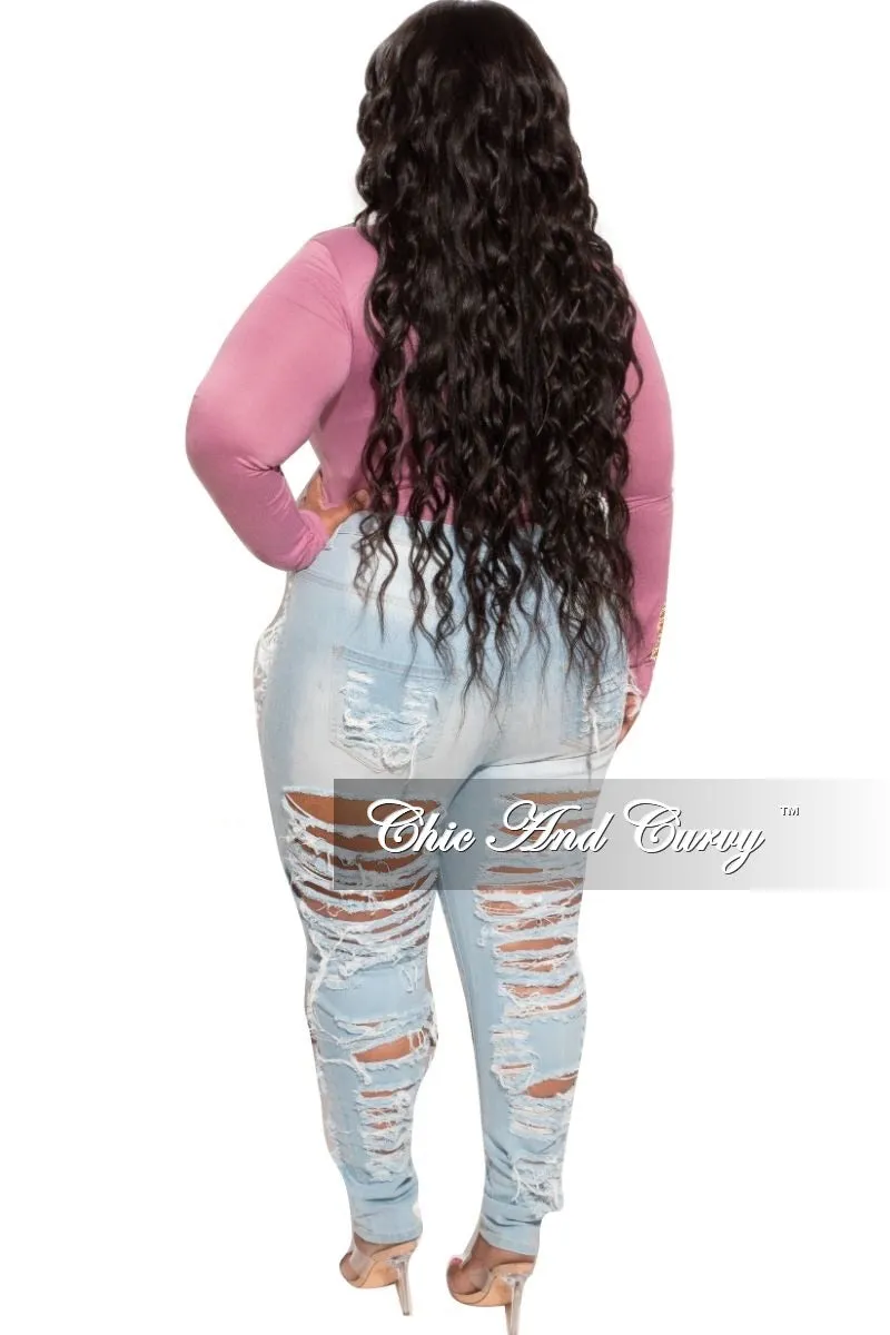 Final Sale Plus Size Long Sleeve Slim Fit Crop Top in Mauve