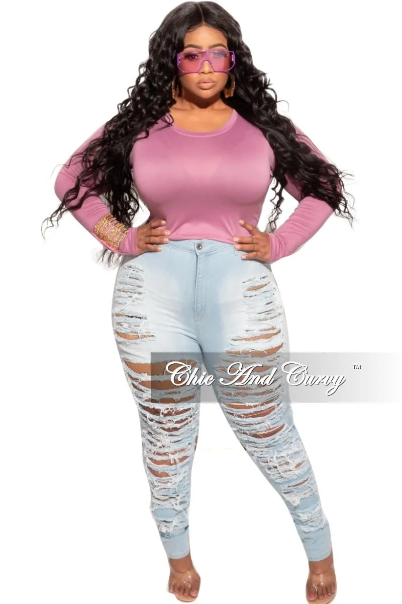 Final Sale Plus Size Long Sleeve Slim Fit Crop Top in Mauve