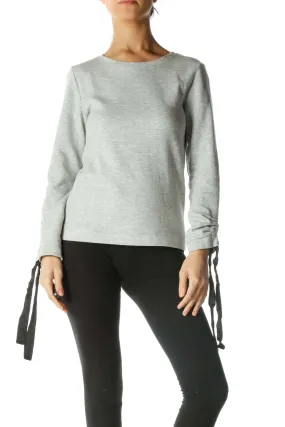 Gray Long Sleeve Sweater with Bow Sleeves