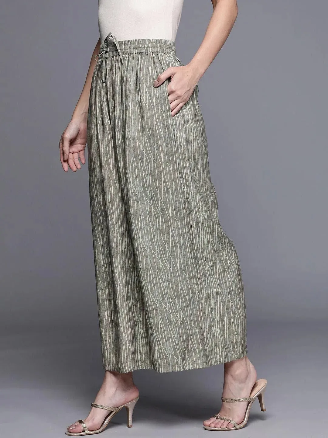 Grey Printed Silk Palazzos