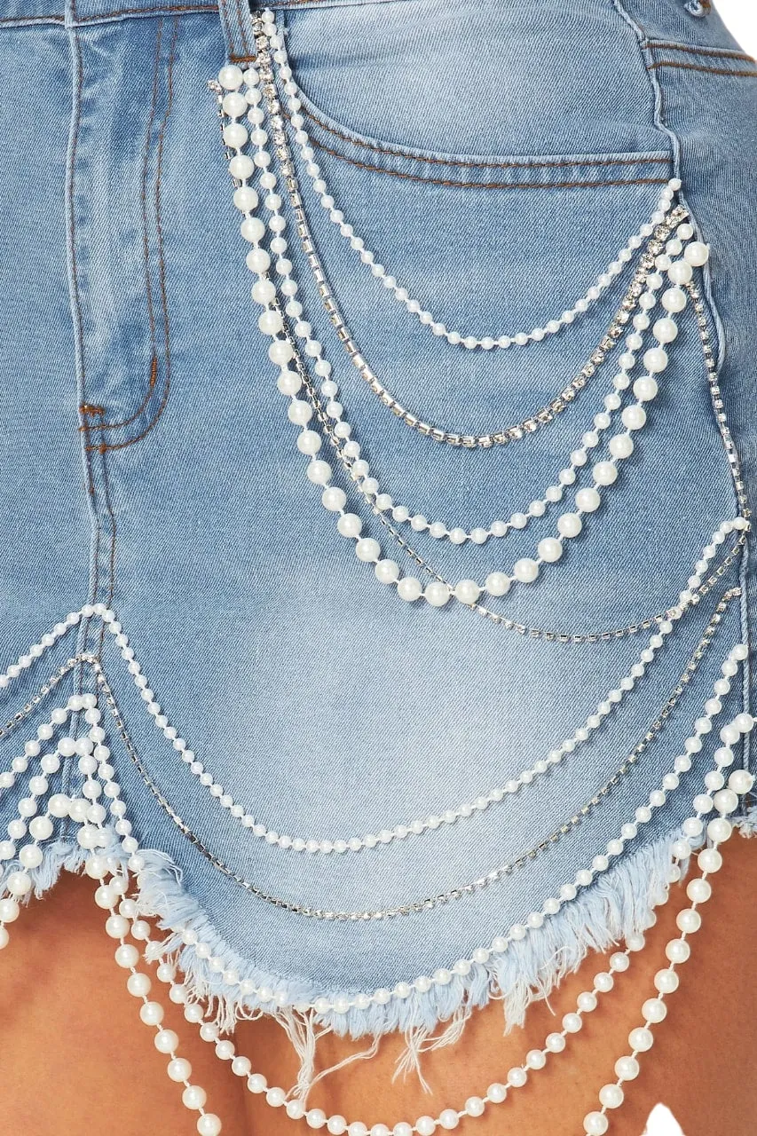 Hot & Delicious Women's Alicia Pearl Detailed Mini Denim Jean Skirt